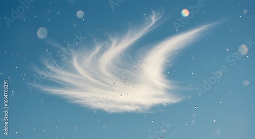 Fototapeta Naklejka Na Ścianę i Meble -  Ethereal cirrus cloud formation in blue sky with bokeh and water droplets