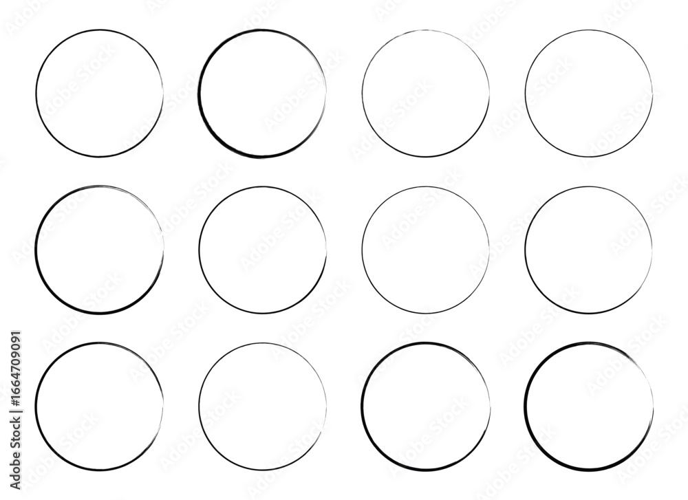 A stark, graphic image presents twelve simple circles, organized in a structured grid formation against a plain white backdrop. The circles are evenly spaced.