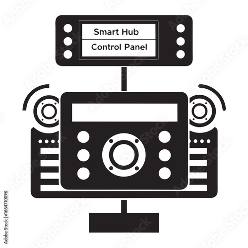 Integrated smart doorbell camera with floodlight displayed in a graphical representation of modern technology. Smart doorbell camera showcases an integrated technology system, featuring camera,