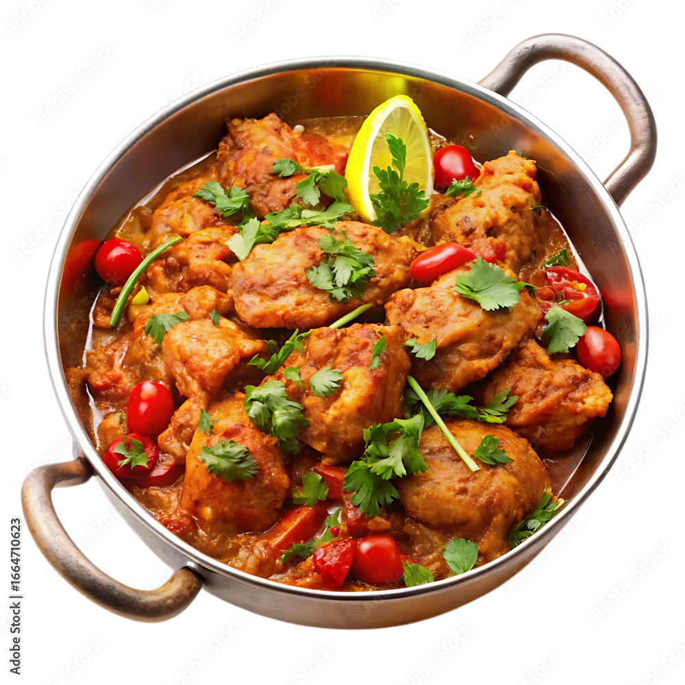 Fototapeta premium Exquisite Chicken Tikka Masala Garnished with Fresh Cilantro Aromatic Curry Delights Garnished with Fresh Lemon