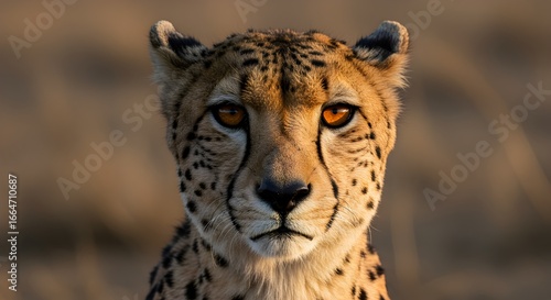 Intense portrait of a cheetah with striking eyes gazing directly forward