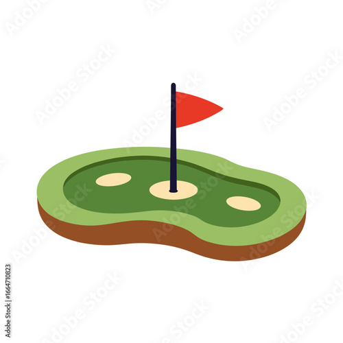 Mini-golf course with a flag and holes in a playful design  