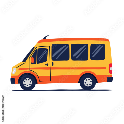 Yellow minibus illustration in side view with simple design  