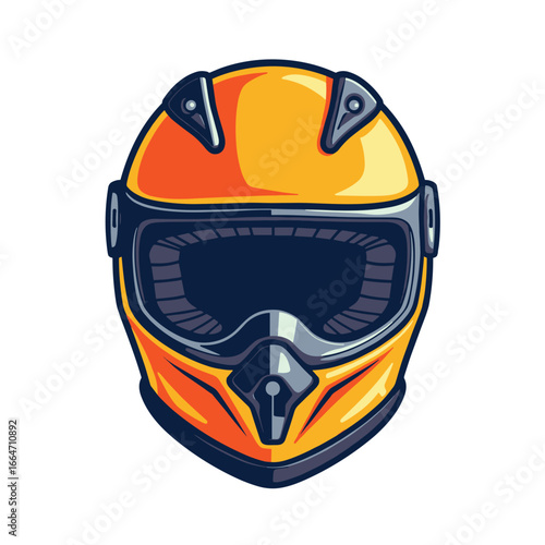 Orange motorcycle helmet with visor in detailed illustration style  
