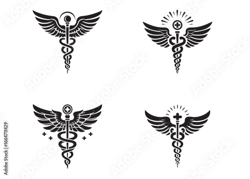 caduceus logo silhouette vector, health medical logo silhouette illustration, caduceus medical snake logo silhouette vector, doctor logo medical health logo silhouette vector on white background