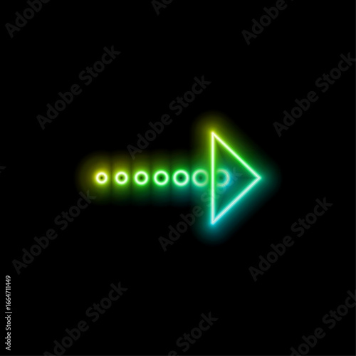 Neon arrow sign. 3d render, abstract minimalist geometric background. Colorful neon ascending arrow, linear sign