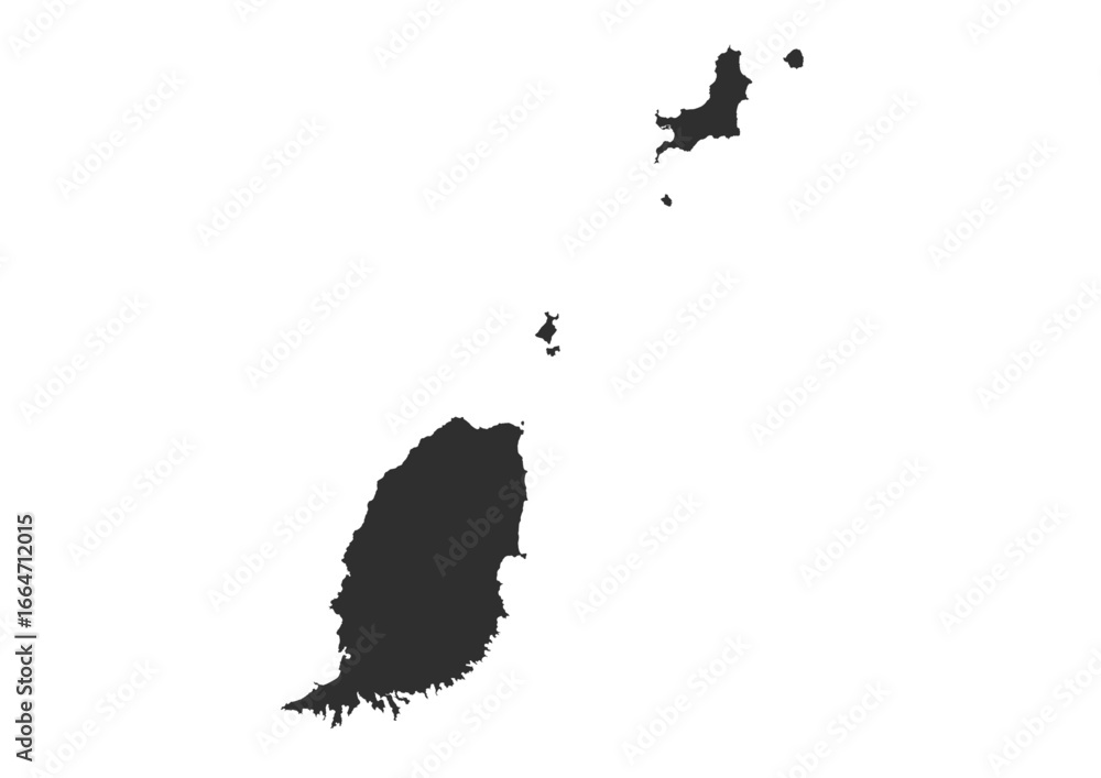 Obraz premium Vector silhouette map of Grenada in simple style 