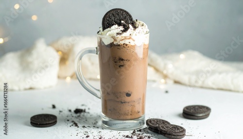 Oreo cookie shake with whipped cream swirl