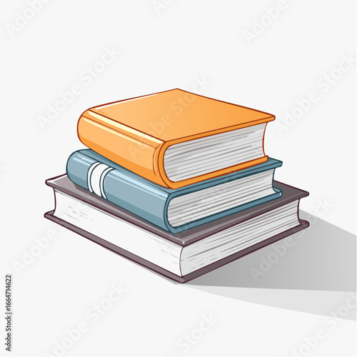 A stack of three hardcover books with colorful covers, casting a shadow on a white background.