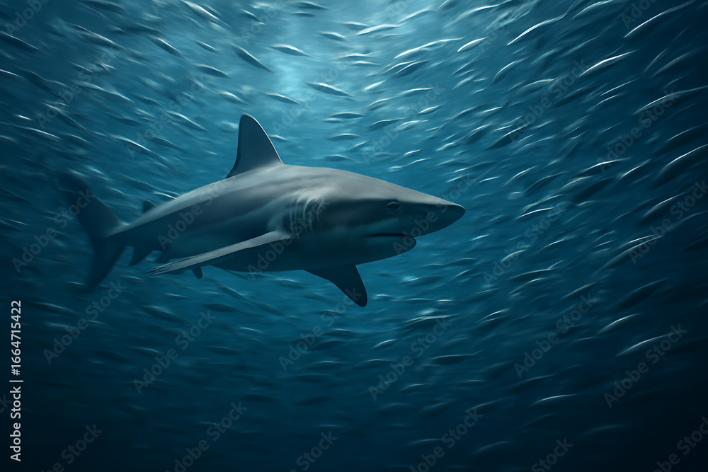 Fototapeta premium Shark swimming underwater ocean wildlife marine life predator fish school sea animal aquatic nature danger 100