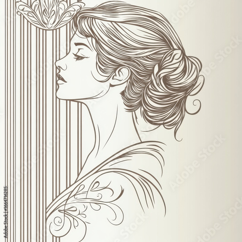 Illustrator sketching a classic Art Nouveau poster, deep and flowing line work, elegant and sophisticated composition, rich and timeless artistic style, isolated stock photography concept. 