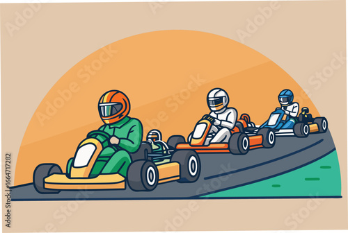 Go-kart racing action with multiple drivers competing.