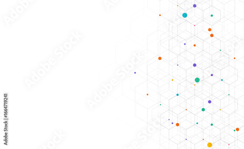 Hexagons pattern on gray background. Genetic research, molecular structure. Chemical engineering. Concept of innovation technology. Used for design healthcare, science and medicine background