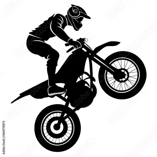 Dirt Bike Wheelie Silhouette Vector Illustration