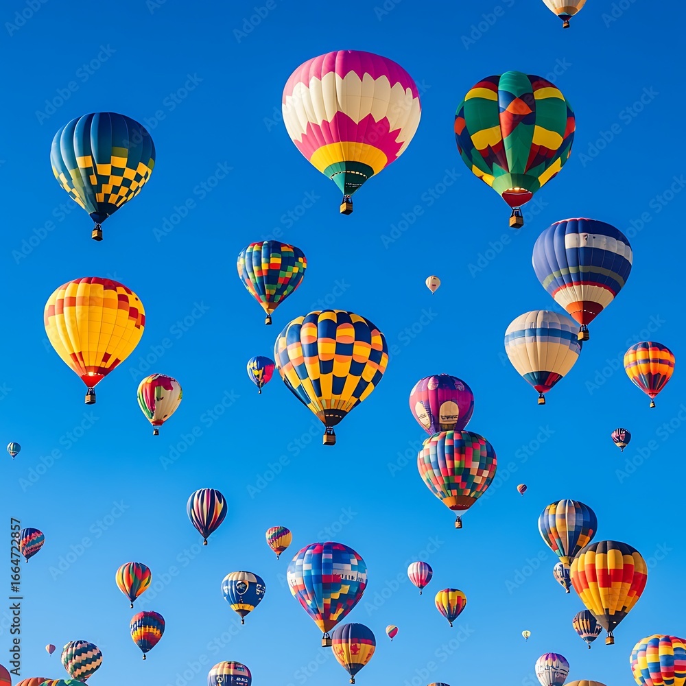 Obraz premium Colorful hot air balloons in a clear blue sky