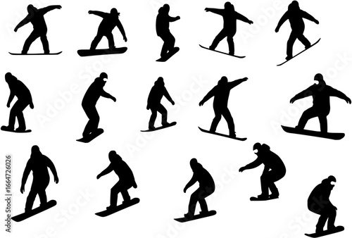 set of snowboard silhouette