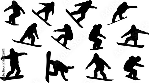 set of snowboard silhouette