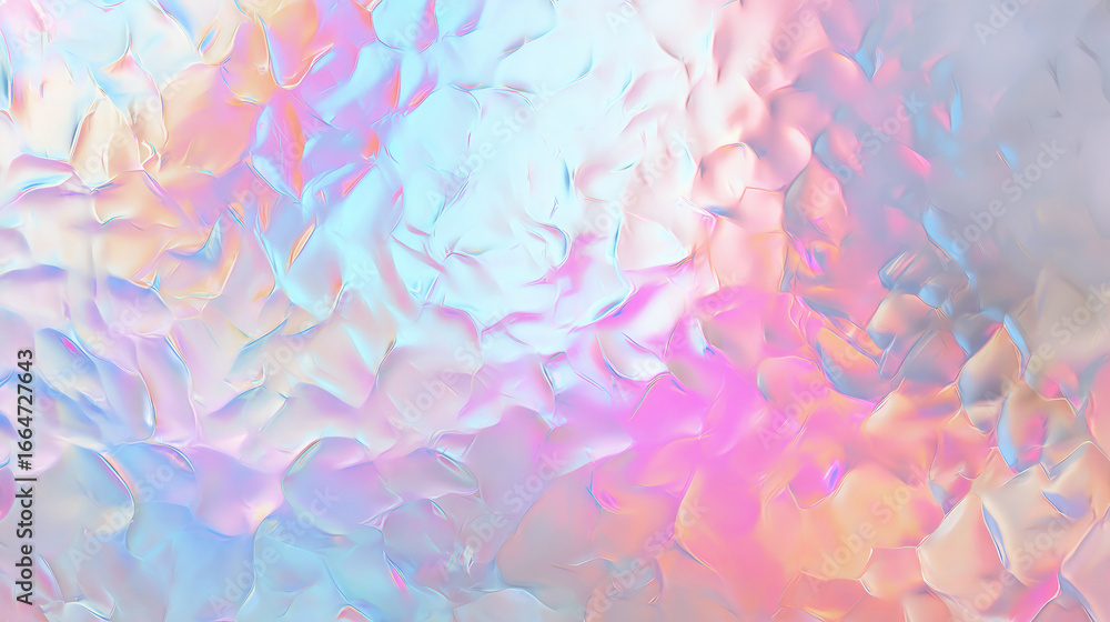 Fototapeta premium Vibrant pastel abstract background with iridescent texture and flowing organic shapes, blending soft pink, blue, and peach hues in a dreamy digital pattern.