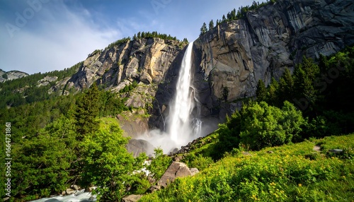 Waterfall Landscape in Mountain Valley