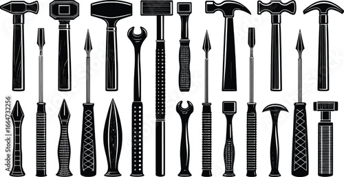 Collection of blacksmith hammers and tools silhouette vector art