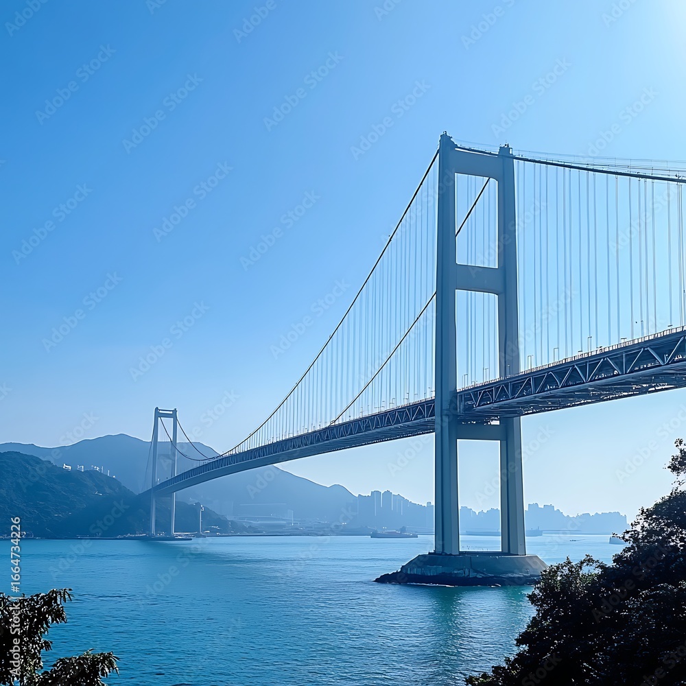 Fototapeta premium Majestic Akashi Kaikyo Bridge structure reflecting architectural brilliance image