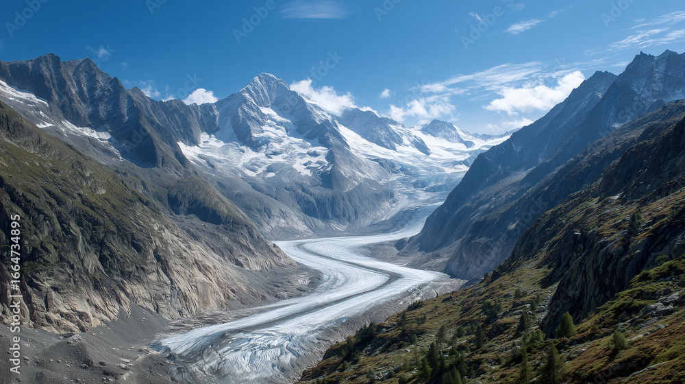 Fototapeta premium Mountain glacier in Switzerland under clear blue sky