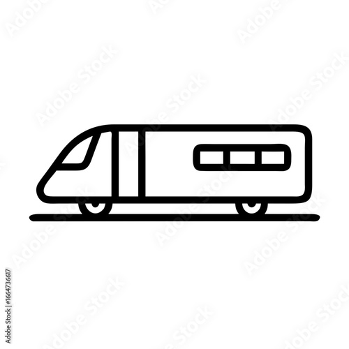 High speed train on rails, a high speed train illustration in minimalist outline style for transportation. High speed train represents convenience and fast commutes between cities.