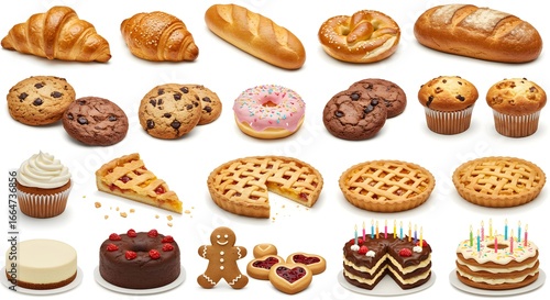 Delicious baked goods and desserts assortment for cafe menus and sweet treats