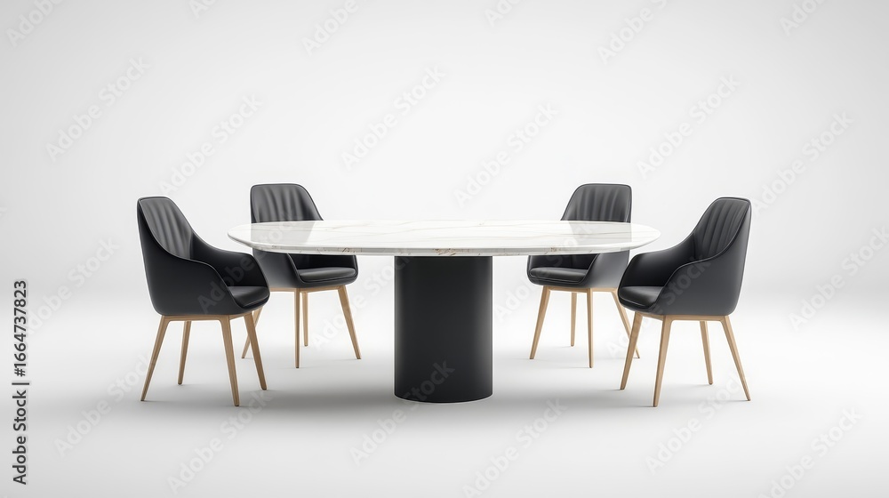Fototapeta premium Elegant Round Dining Table with Stylish Black Chairs in Minimalist Style