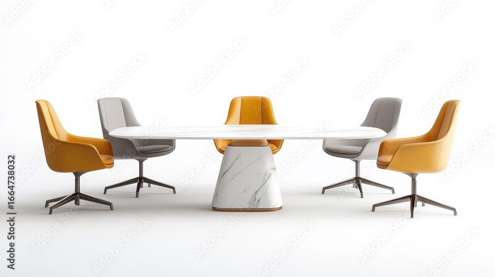 Stylish modern conference table with colorful chairs in minimalistic design Stylish modern conference table with colorful chairs in minimalistic design