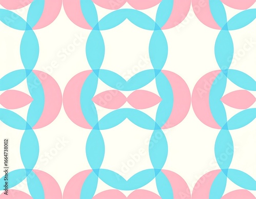 Abstract geometric pattern with overlapping circles and ovals in light pink and light teal