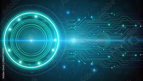 Futuristic Technology Background with Glowing Circuit Board and Concentric Circles for Innovation and Digital Transformation Solutions