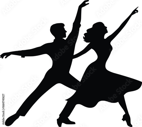 Elegant silhouette of a couple dancing ballroom style