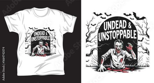 Zombie graphic vector t shirt design print.