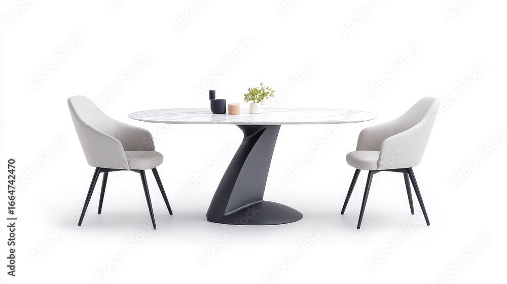 Fototapeta premium Elegant Round Table with Modern Chairs in Minimalist Style Setting