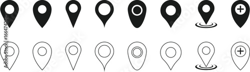 Location map pin icons set, Map marker pointer icon collection vector.