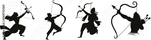 Ram silhouette elements with bow  indian, god, , dussehra, ravan, dahan, navami, lord, hindu, festival, celebration