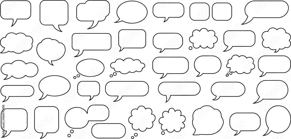 Fototapeta premium Vector comic speech bubbles, blank chat and thought balloon set, hand-drawn outline design elements for message, text, cartoon dialog