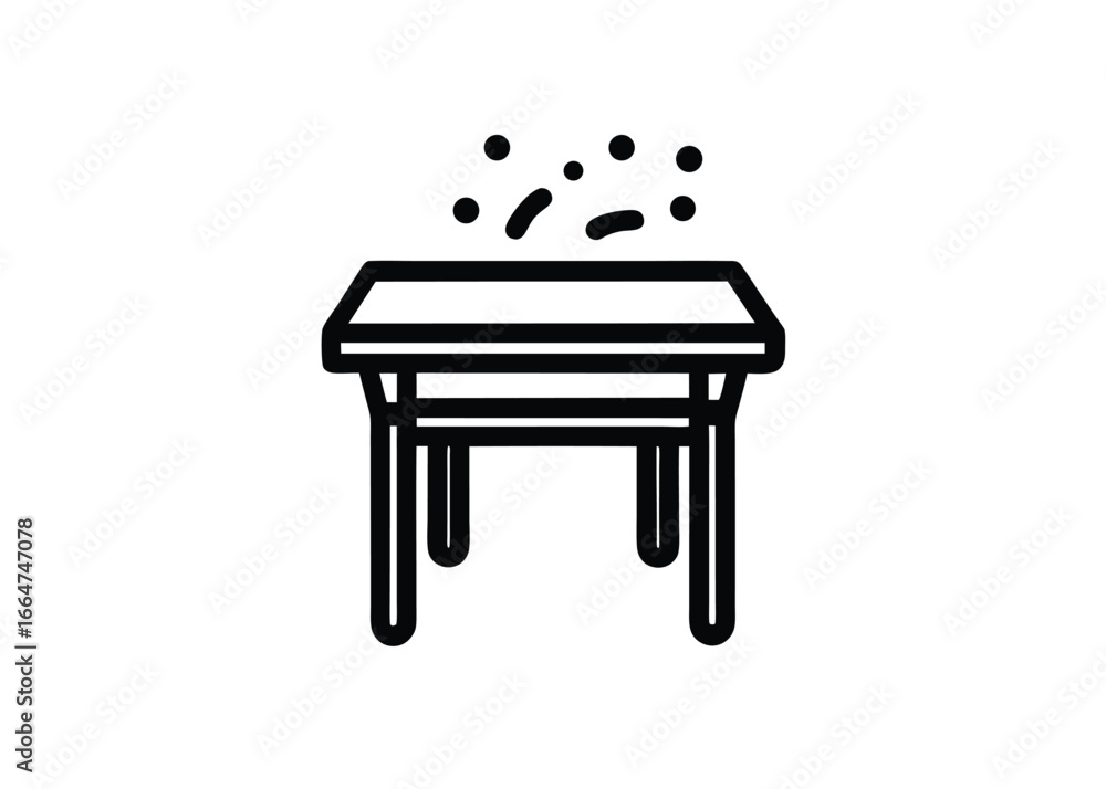 Vector art of minimalist line art icon of a simple table with scattered dots above it Vector art of minimalist line art icon of a simple table with scattered dots above it
