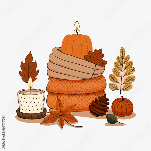 Halloween pumpkin and autumn leaves autumn leaves with pumpkin Festive Thanksgiving wreath with leaves and pumpkins, watercolor style, generative Ai.