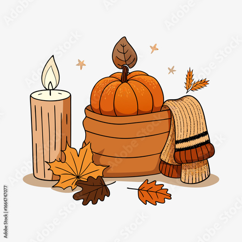 Halloween pumpkin and autumn leaves autumn leaves with pumpkin Festive Thanksgiving wreath with leaves and pumpkins, watercolor style, generative Ai.