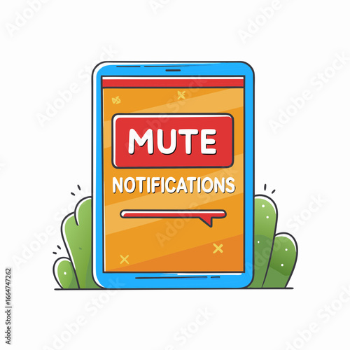 Mute notifications displayed on tablet, showcasing a modern concept for digital wellbeing and focus. Mute notifications option is essential to avoid distractions, improve productivity,