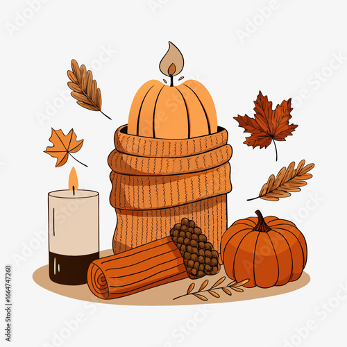 Halloween pumpkin and autumn leaves autumn leaves with pumpkin Festive Thanksgiving wreath with leaves and pumpkins, watercolor style, generative Ai.