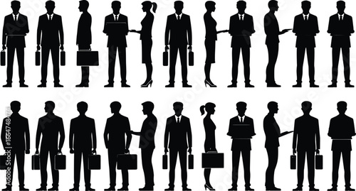 Business people silhouettes standing with briefcases in professional attire