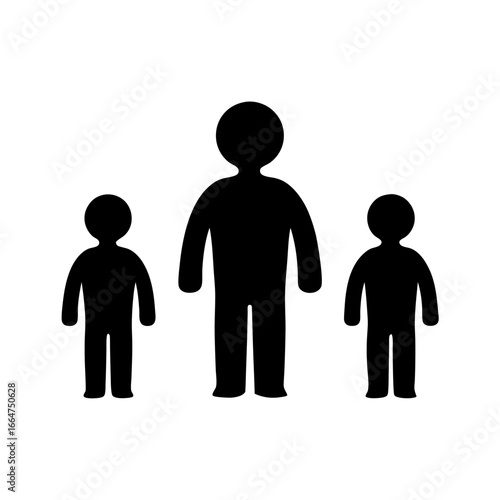 Stick figures showing a family with two children and one parent