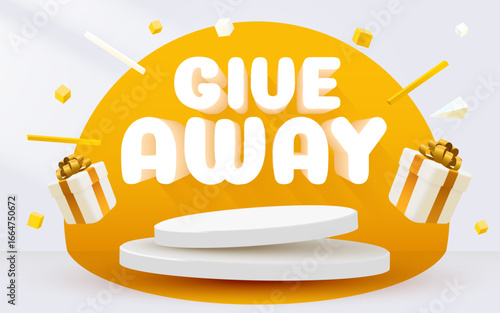 Giveaway winner announcement social media post template with podium and present boxes. Giveaway winner announcement. Vector illustration