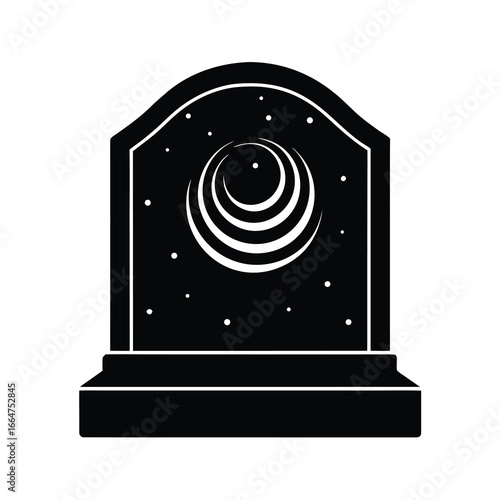 Vector art of stylized crescent moon with swirling pattern and stars