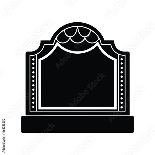 Vector art of a black and illustration of an ornate stage or decorative frame with intricate details, suggesting elegance and artistry