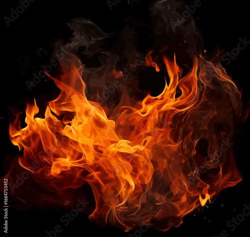 Fiery Dance A Captivating Display of Flames and Smoke Against Darkness