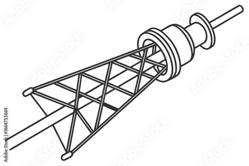 Illustration of a transmission tower, showcasing telecommunication engineering and industrial technology with steel structure and antenna